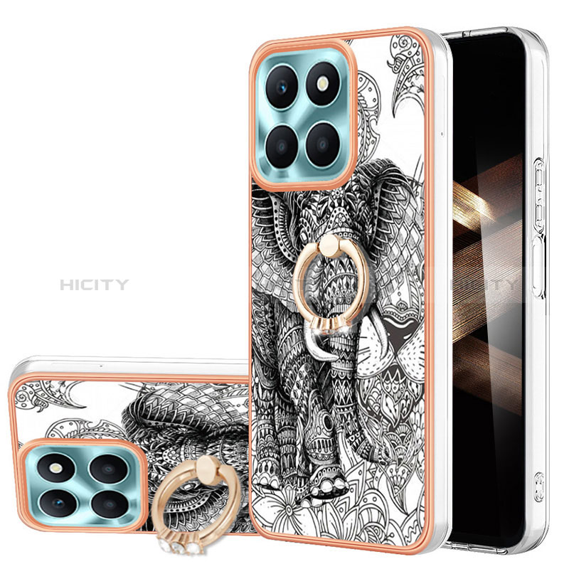 Coque Silicone Motif Fantaisie Souple Couleur Unie Etui Housse avec Support Bague Anneau YB2 pour Huawei Honor X8b Gris Plus