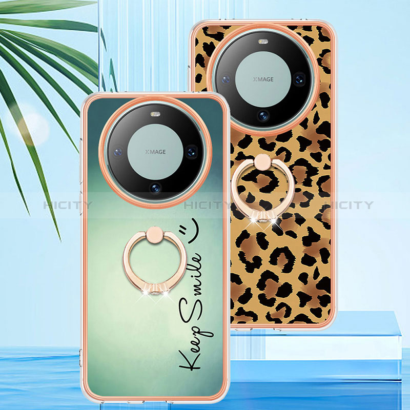 Coque Silicone Motif Fantaisie Souple Couleur Unie Etui Housse avec Support Bague Anneau YB2 pour Huawei Mate 60 Pro Plus