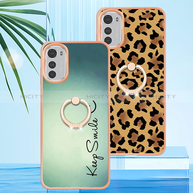 Coque Silicone Motif Fantaisie Souple Couleur Unie Etui Housse avec Support Bague Anneau YB2 pour Motorola Moto E32 Plus