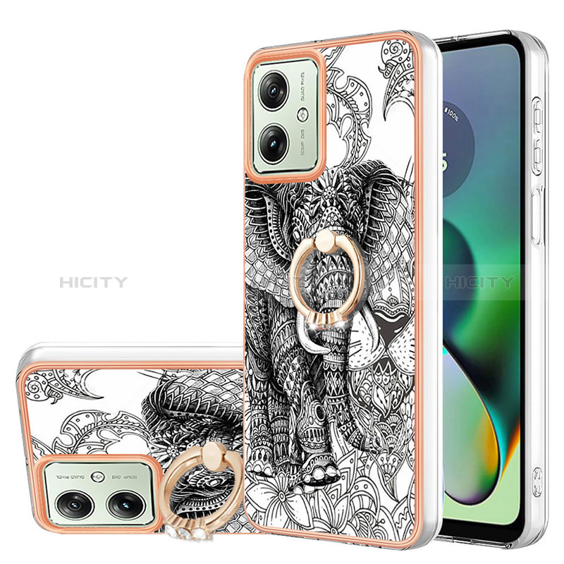 Coque Silicone Motif Fantaisie Souple Couleur Unie Etui Housse avec Support Bague Anneau YB2 pour Motorola Moto G54 5G Gris Plus