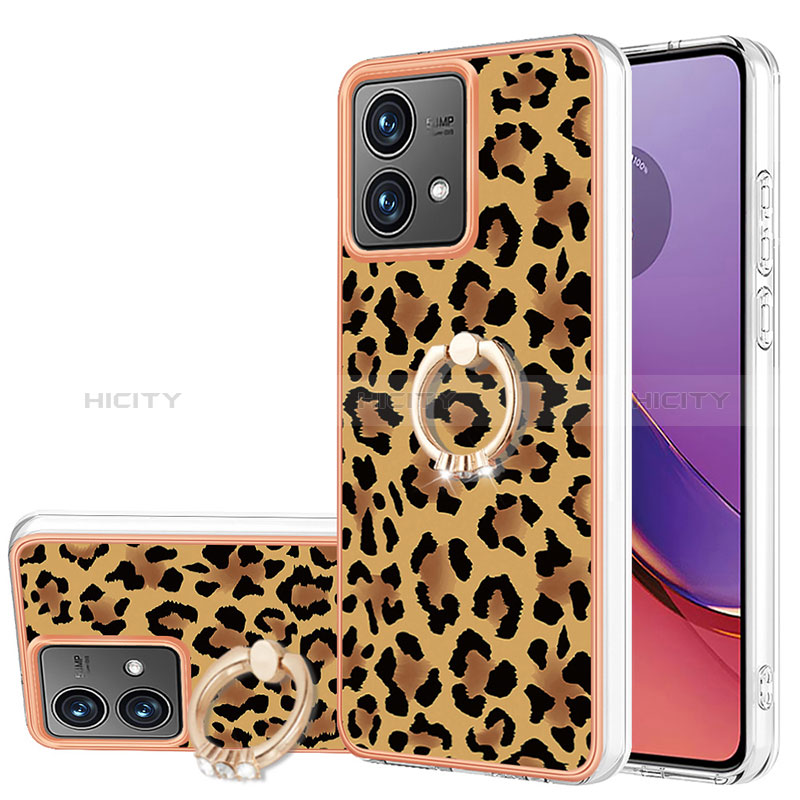 Coque Silicone Motif Fantaisie Souple Couleur Unie Etui Housse avec Support Bague Anneau YB2 pour Motorola Moto G84 5G Marron Plus