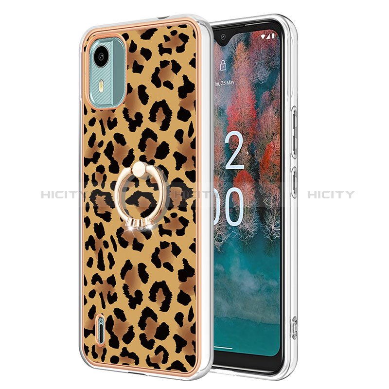 Coque Silicone Motif Fantaisie Souple Couleur Unie Etui Housse avec Support Bague Anneau YB2 pour Nokia C12 Marron Plus