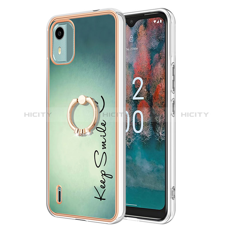 Coque Silicone Motif Fantaisie Souple Couleur Unie Etui Housse avec Support Bague Anneau YB2 pour Nokia C12 Plus