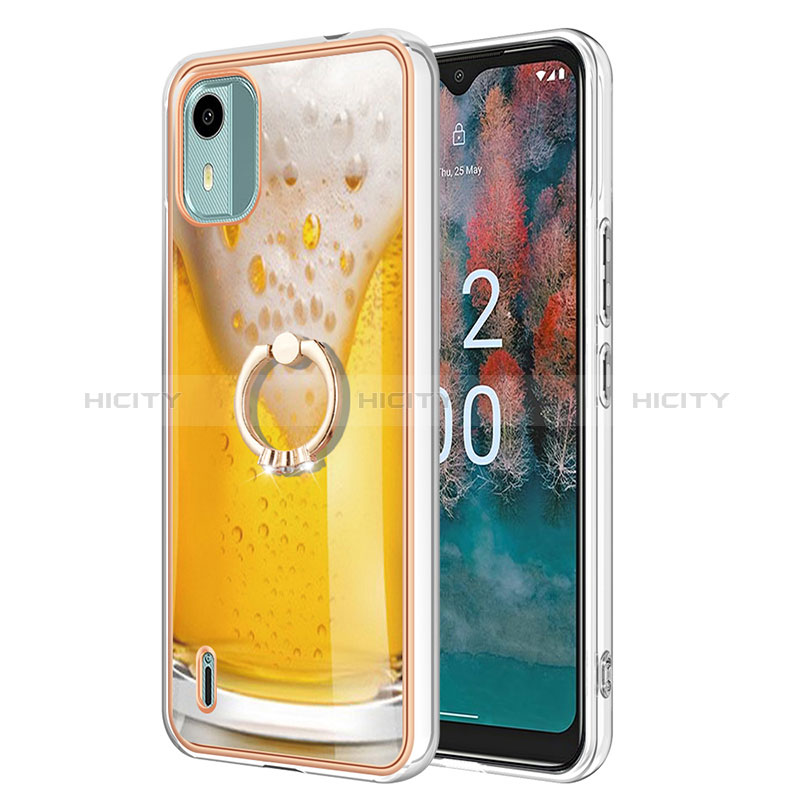 Coque Silicone Motif Fantaisie Souple Couleur Unie Etui Housse avec Support Bague Anneau YB2 pour Nokia C12 Pro Plus