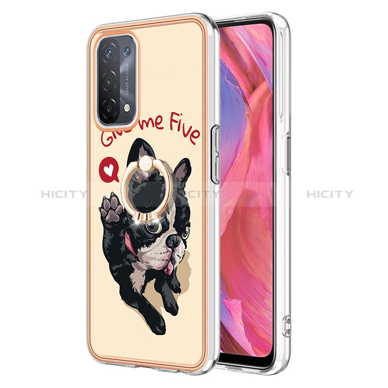 Coque Silicone Motif Fantaisie Souple Couleur Unie Etui Housse avec Support Bague Anneau YB2 pour Oppo A74 5G Kaki Plus