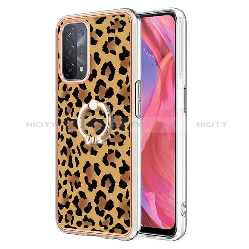 Coque Silicone Motif Fantaisie Souple Couleur Unie Etui Housse avec Support Bague Anneau YB2 pour Oppo A74 5G Marron Plus