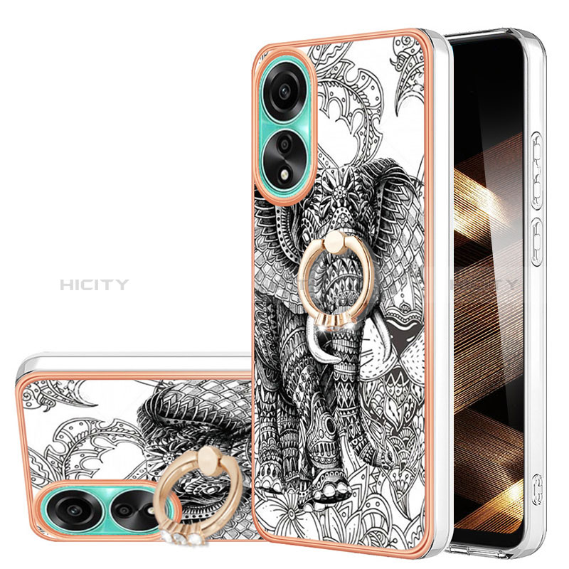 Coque Silicone Motif Fantaisie Souple Couleur Unie Etui Housse avec Support Bague Anneau YB2 pour Oppo A78 4G Gris Plus