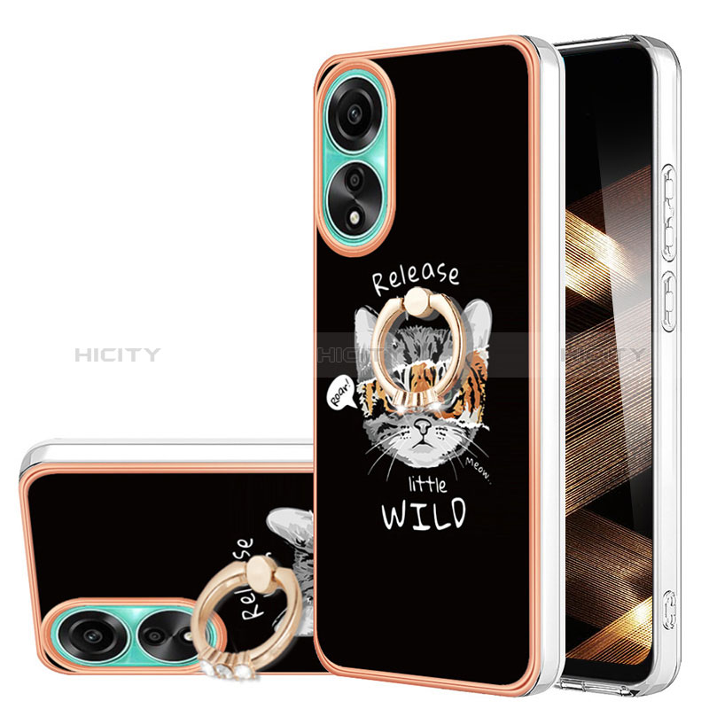 Coque Silicone Motif Fantaisie Souple Couleur Unie Etui Housse avec Support Bague Anneau YB2 pour Oppo A78 4G Plus