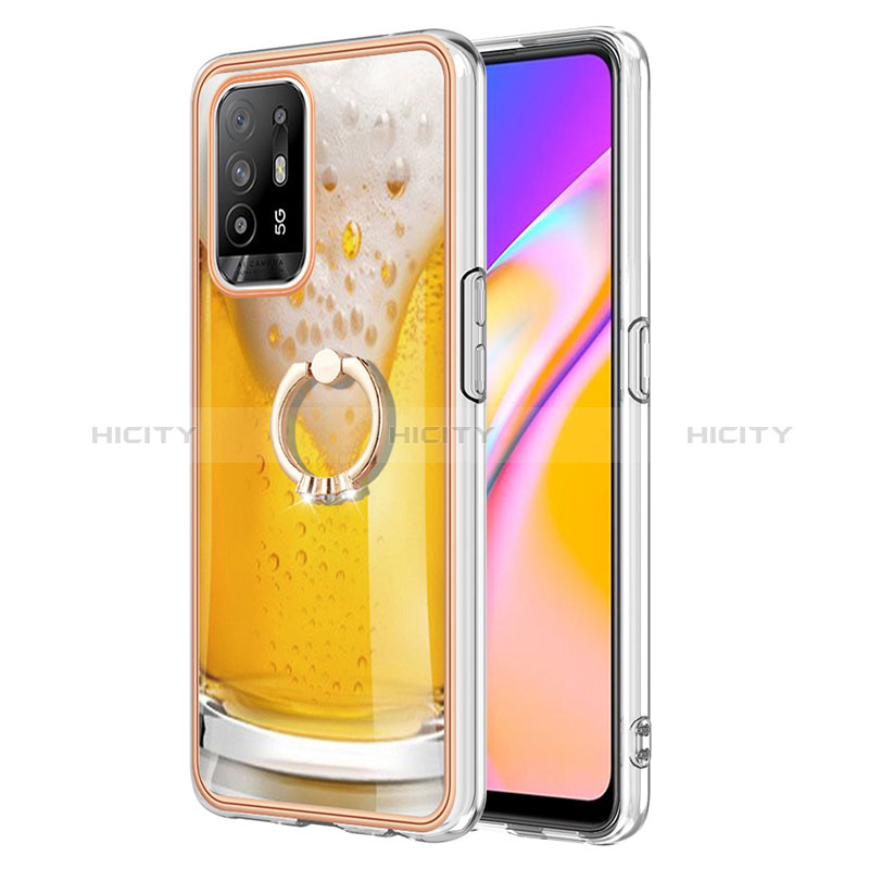 Coque Silicone Motif Fantaisie Souple Couleur Unie Etui Housse avec Support Bague Anneau YB2 pour Oppo A95 5G Plus