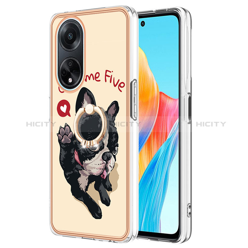 Coque Silicone Motif Fantaisie Souple Couleur Unie Etui Housse avec Support Bague Anneau YB2 pour Oppo A98 5G Plus