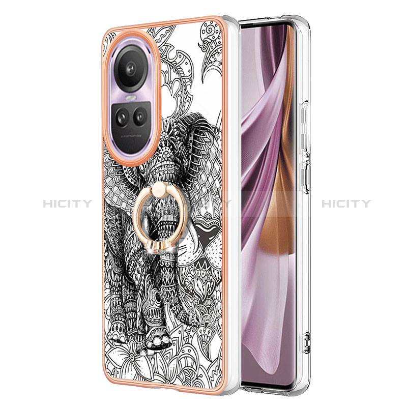 Coque Silicone Motif Fantaisie Souple Couleur Unie Etui Housse avec Support Bague Anneau YB2 pour Oppo Reno10 5G Plus