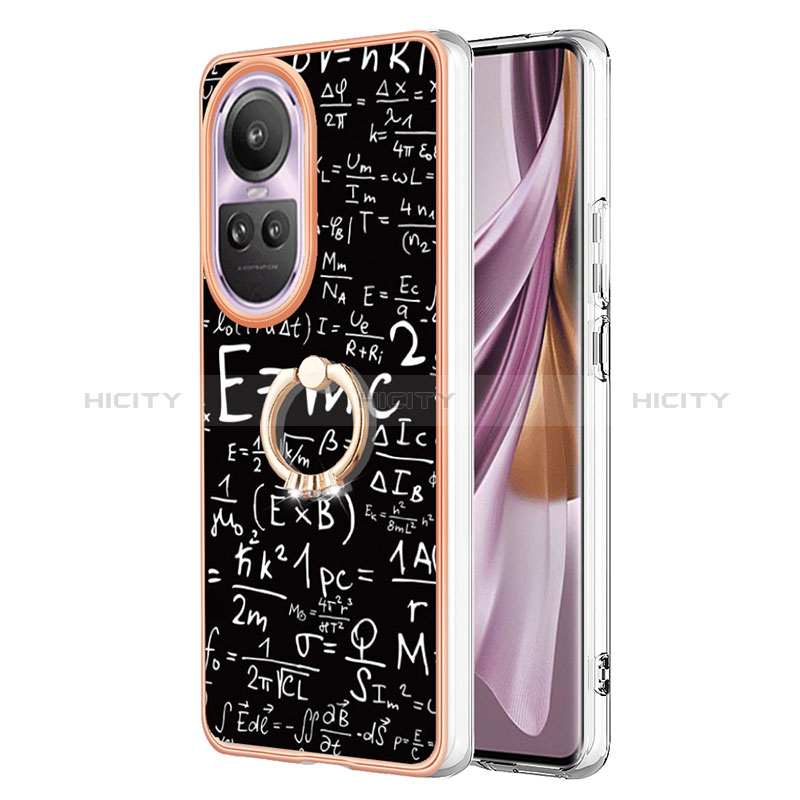 Coque Silicone Motif Fantaisie Souple Couleur Unie Etui Housse avec Support Bague Anneau YB2 pour Oppo Reno10 Pro 5G Noir Plus