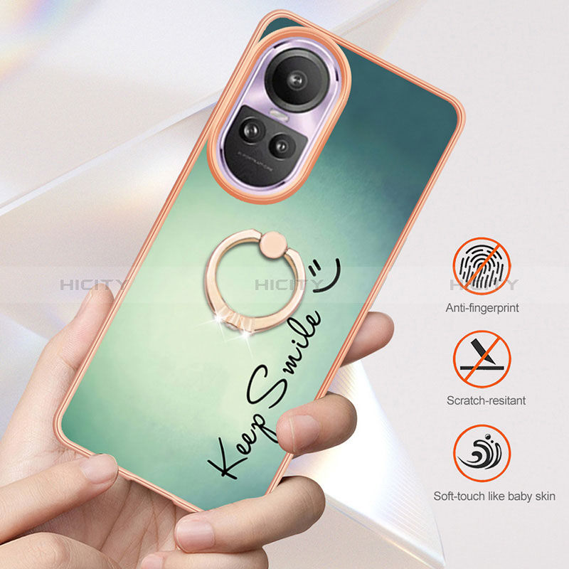 Coque Silicone Motif Fantaisie Souple Couleur Unie Etui Housse avec Support Bague Anneau YB2 pour Oppo Reno10 Pro 5G Plus