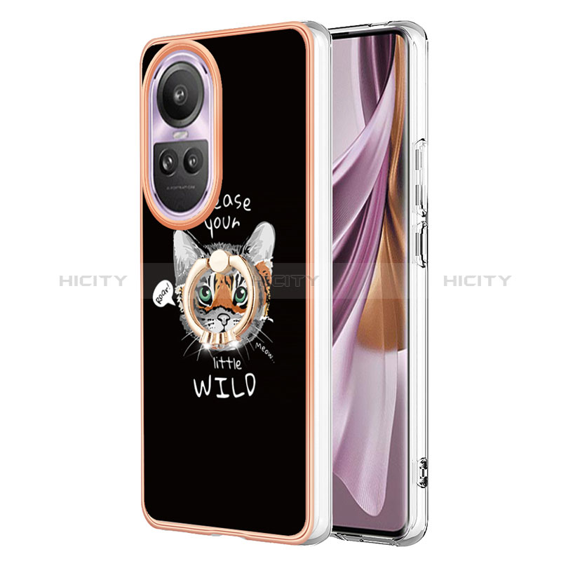 Coque Silicone Motif Fantaisie Souple Couleur Unie Etui Housse avec Support Bague Anneau YB2 pour Oppo Reno10 Pro 5G Plus