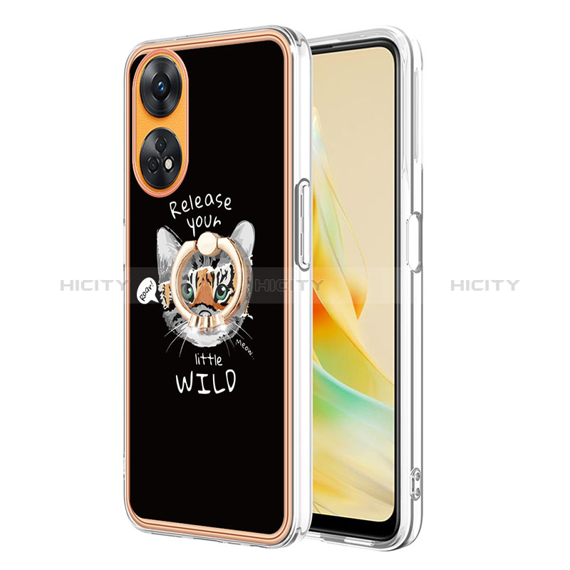 Coque Silicone Motif Fantaisie Souple Couleur Unie Etui Housse avec Support Bague Anneau YB2 pour Oppo Reno8 T 4G Mixte Plus