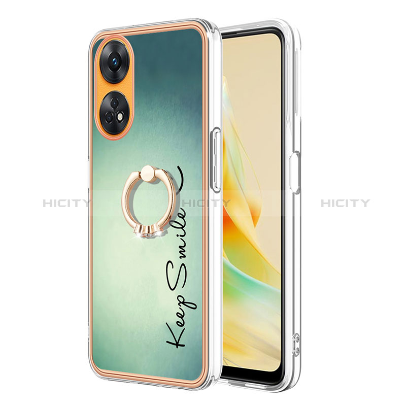 Coque Silicone Motif Fantaisie Souple Couleur Unie Etui Housse avec Support Bague Anneau YB2 pour Oppo Reno8 T 4G Plus