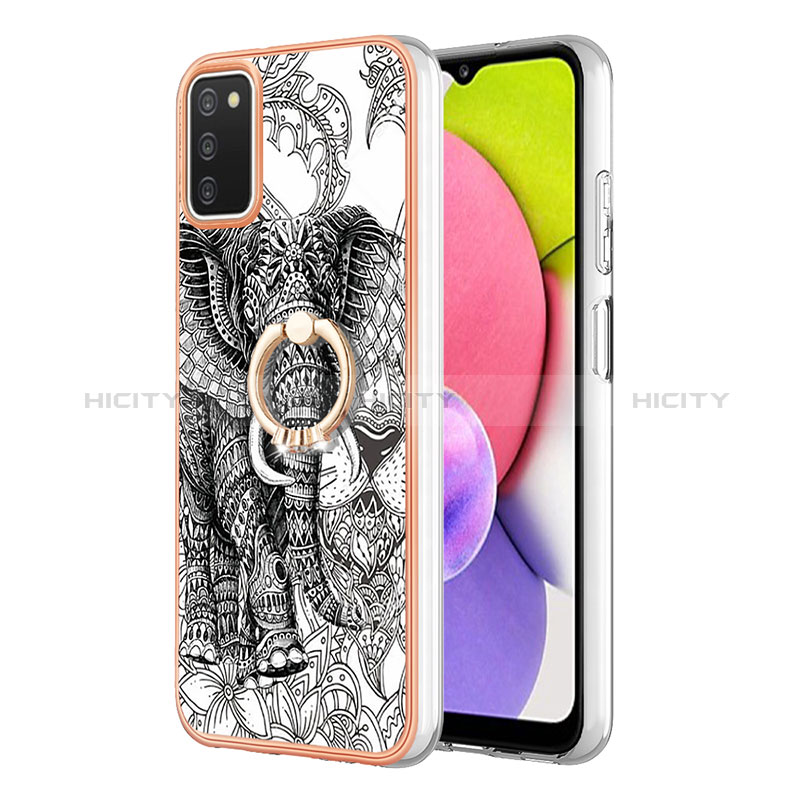 Coque Silicone Motif Fantaisie Souple Couleur Unie Etui Housse avec Support Bague Anneau YB2 pour Samsung Galaxy A03s Plus