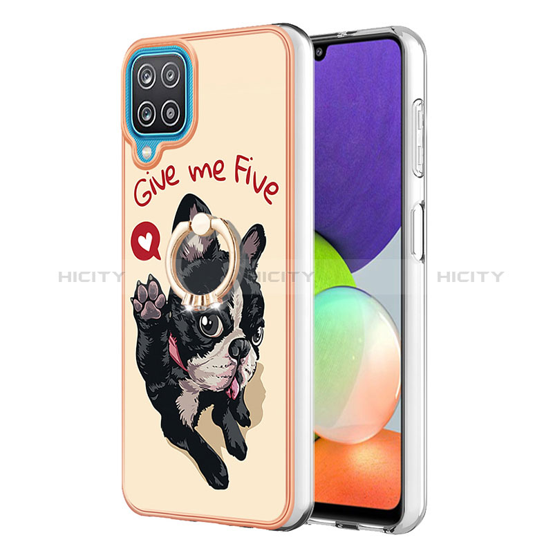 Coque Silicone Motif Fantaisie Souple Couleur Unie Etui Housse avec Support Bague Anneau YB2 pour Samsung Galaxy A12 Kaki Plus