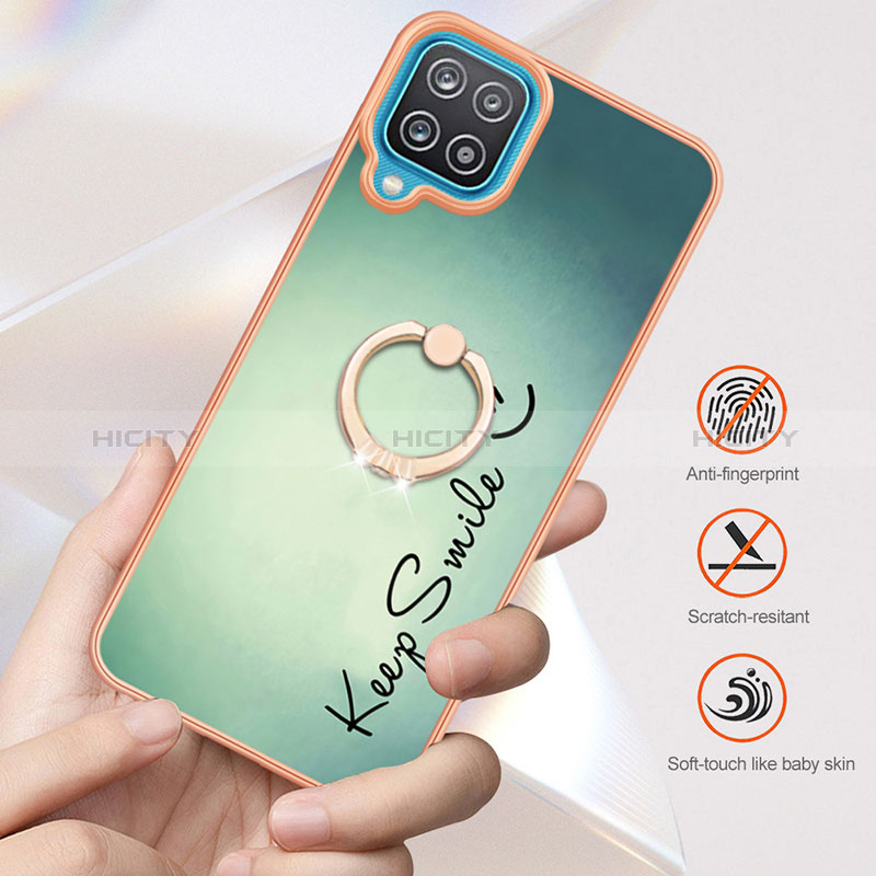 Coque Silicone Motif Fantaisie Souple Couleur Unie Etui Housse avec Support Bague Anneau YB2 pour Samsung Galaxy A12 Plus