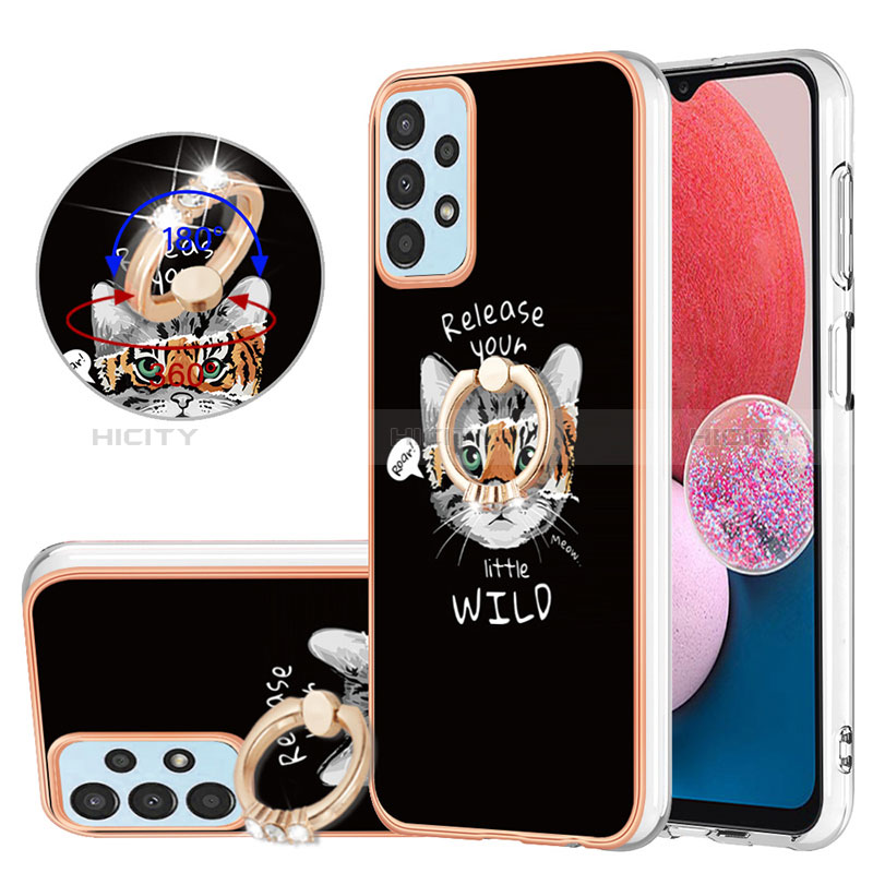 Coque Silicone Motif Fantaisie Souple Couleur Unie Etui Housse avec Support Bague Anneau YB2 pour Samsung Galaxy A13 4G Plus