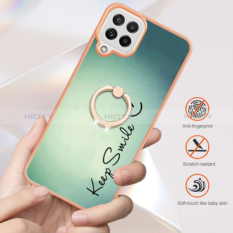 Coque Silicone Motif Fantaisie Souple Couleur Unie Etui Housse avec Support Bague Anneau YB2 pour Samsung Galaxy A22 4G Plus