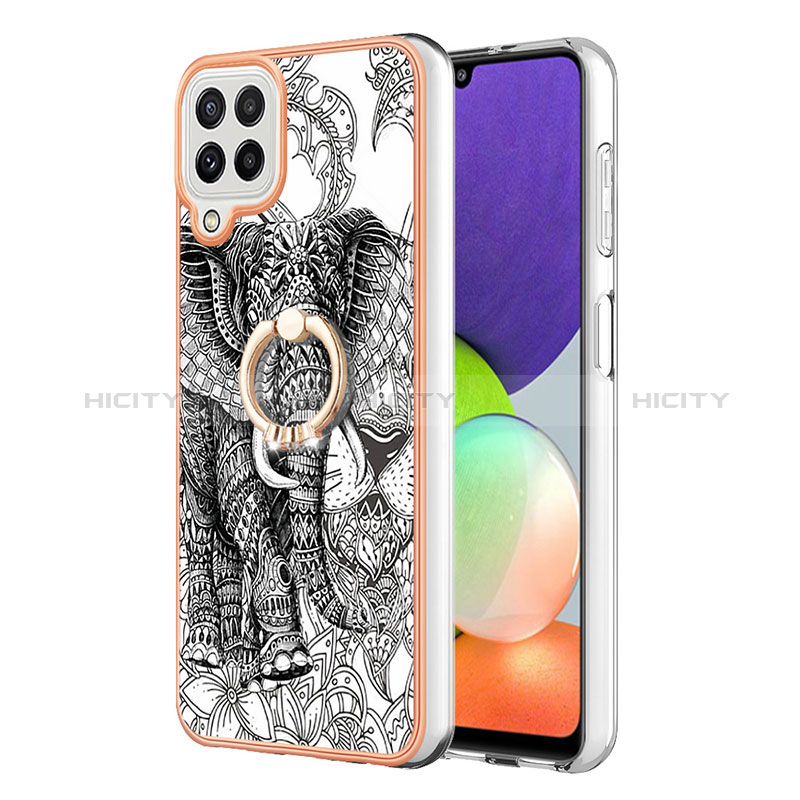 Coque Silicone Motif Fantaisie Souple Couleur Unie Etui Housse avec Support Bague Anneau YB2 pour Samsung Galaxy A22 4G Plus