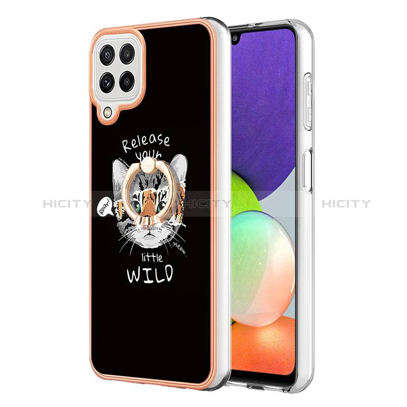 Coque Silicone Motif Fantaisie Souple Couleur Unie Etui Housse avec Support Bague Anneau YB2 pour Samsung Galaxy A22 4G Plus