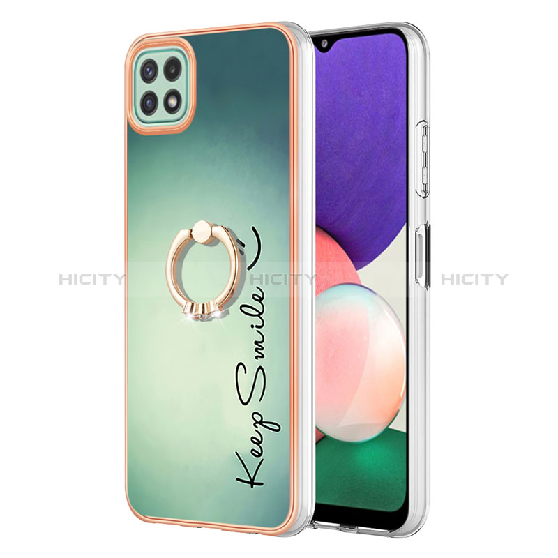 Coque Silicone Motif Fantaisie Souple Couleur Unie Etui Housse avec Support Bague Anneau YB2 pour Samsung Galaxy A22 5G Plus