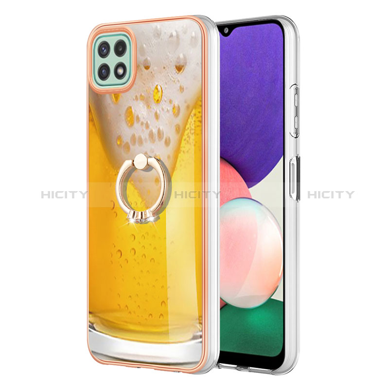 Coque Silicone Motif Fantaisie Souple Couleur Unie Etui Housse avec Support Bague Anneau YB2 pour Samsung Galaxy A22 5G Plus