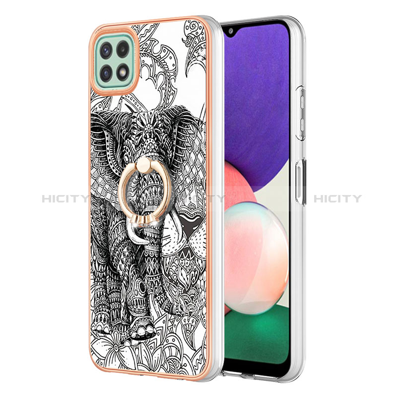 Coque Silicone Motif Fantaisie Souple Couleur Unie Etui Housse avec Support Bague Anneau YB2 pour Samsung Galaxy A22s 5G Gris Plus