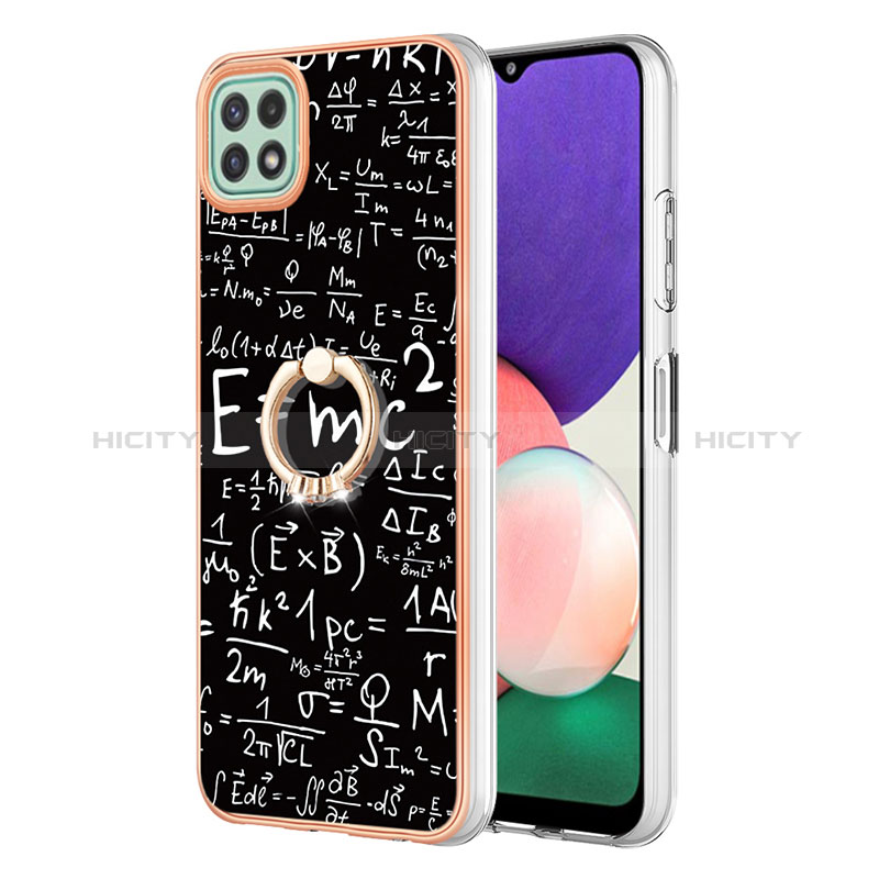 Coque Silicone Motif Fantaisie Souple Couleur Unie Etui Housse avec Support Bague Anneau YB2 pour Samsung Galaxy A22s 5G Noir Plus