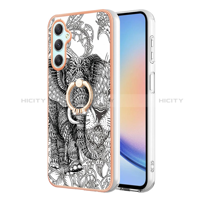 Coque Silicone Motif Fantaisie Souple Couleur Unie Etui Housse avec Support Bague Anneau YB2 pour Samsung Galaxy A24 4G Plus