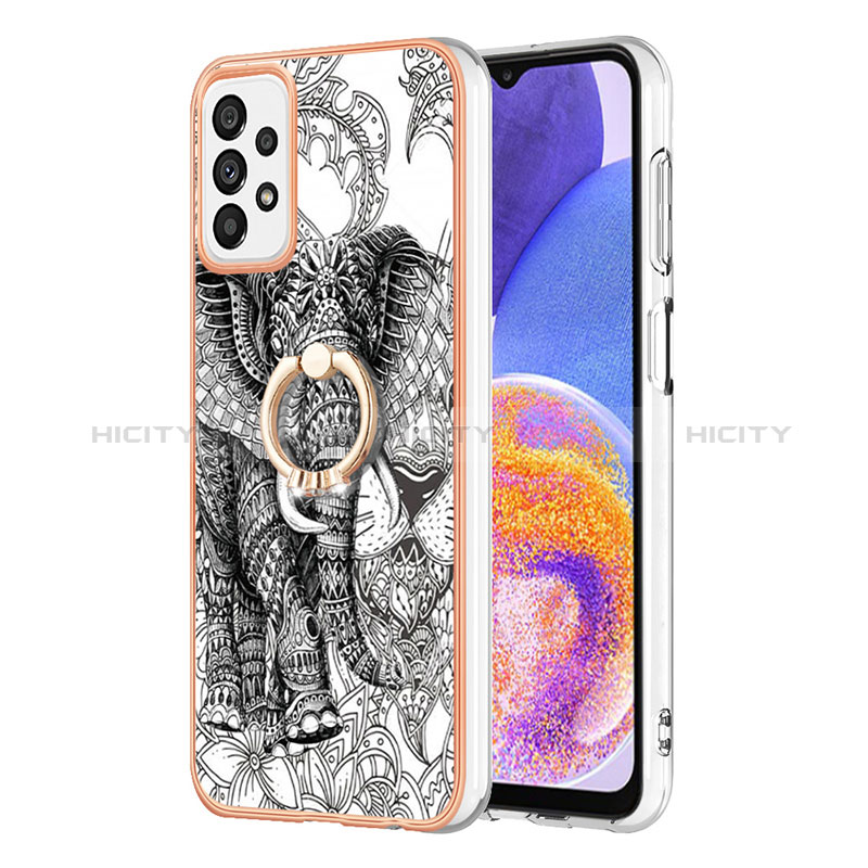 Coque Silicone Motif Fantaisie Souple Couleur Unie Etui Housse avec Support Bague Anneau YB2 pour Samsung Galaxy A72 5G Gris Plus