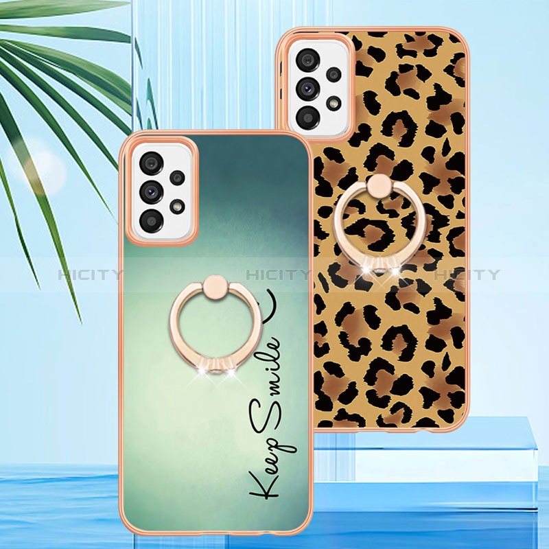 Coque Silicone Motif Fantaisie Souple Couleur Unie Etui Housse avec Support Bague Anneau YB2 pour Samsung Galaxy A73 5G Plus