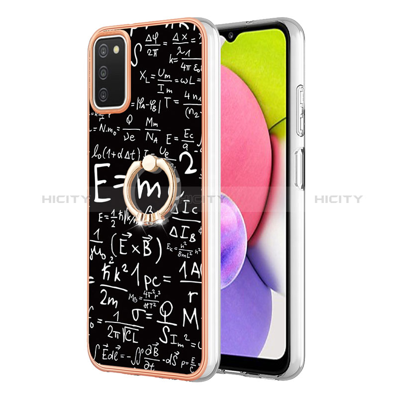 Coque Silicone Motif Fantaisie Souple Couleur Unie Etui Housse avec Support Bague Anneau YB2 pour Samsung Galaxy M02s Noir Plus