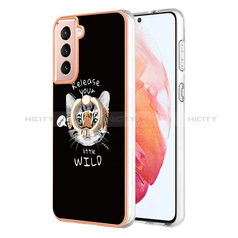 Coque Silicone Motif Fantaisie Souple Couleur Unie Etui Housse avec Support Bague Anneau YB2 pour Samsung Galaxy S21 FE 5G Plus