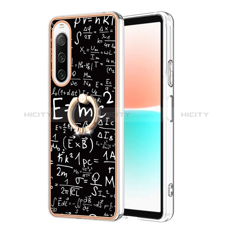 Coque Silicone Motif Fantaisie Souple Couleur Unie Etui Housse avec Support Bague Anneau YB2 pour Sony Xperia 10 IV Noir Plus