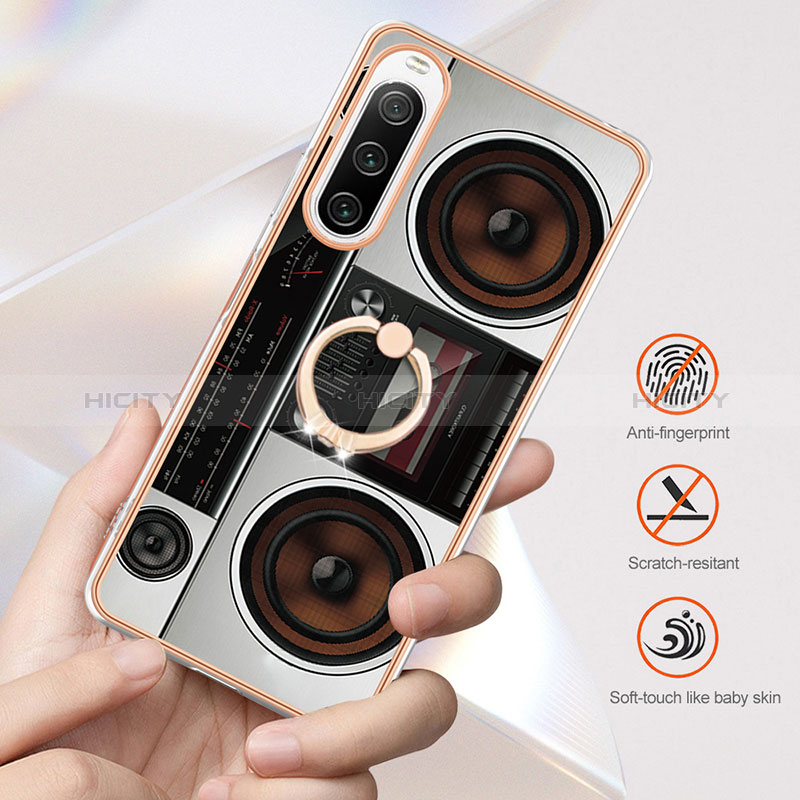 Coque Silicone Motif Fantaisie Souple Couleur Unie Etui Housse avec Support Bague Anneau YB2 pour Sony Xperia 10 IV Plus