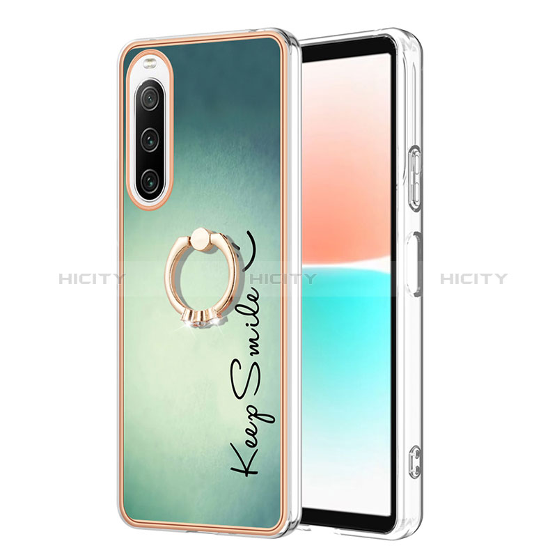 Coque Silicone Motif Fantaisie Souple Couleur Unie Etui Housse avec Support Bague Anneau YB2 pour Sony Xperia 10 IV Plus