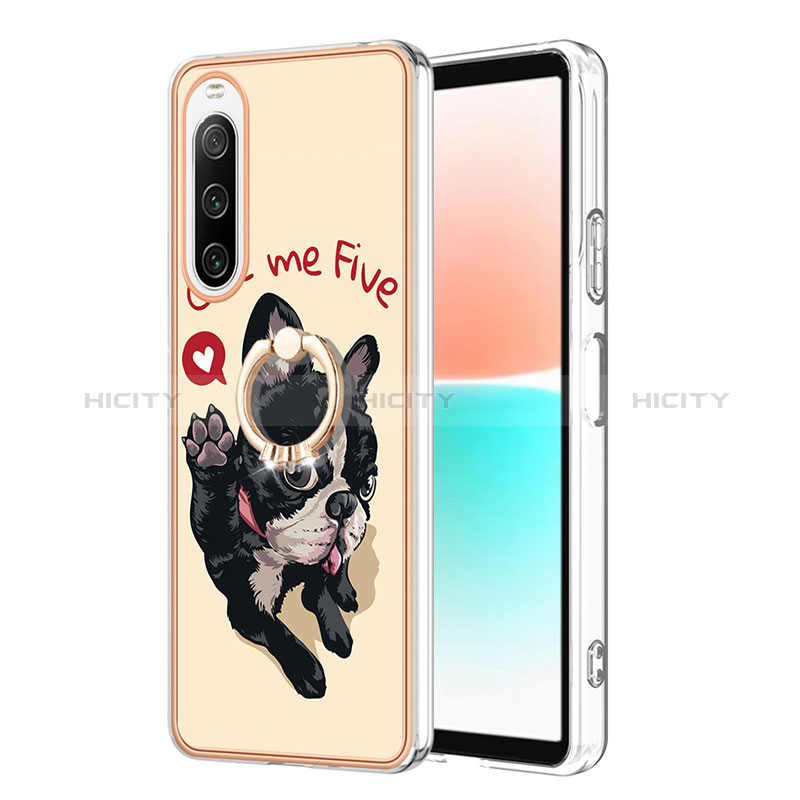 Coque Silicone Motif Fantaisie Souple Couleur Unie Etui Housse avec Support Bague Anneau YB2 pour Sony Xperia 10 IV Plus