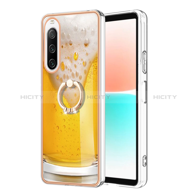 Coque Silicone Motif Fantaisie Souple Couleur Unie Etui Housse avec Support Bague Anneau YB2 pour Sony Xperia 10 IV Plus