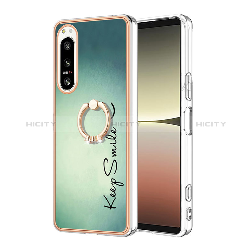 Coque Silicone Motif Fantaisie Souple Couleur Unie Etui Housse avec Support Bague Anneau YB2 pour Sony Xperia 5 IV Plus