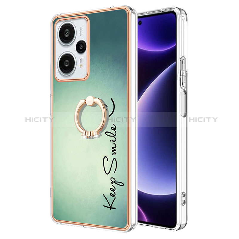 Coque Silicone Motif Fantaisie Souple Couleur Unie Etui Housse avec Support Bague Anneau YB2 pour Xiaomi Poco F5 5G Plus