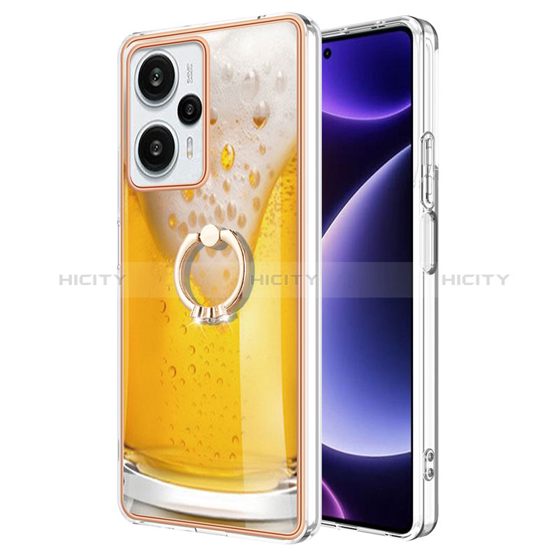 Coque Silicone Motif Fantaisie Souple Couleur Unie Etui Housse avec Support Bague Anneau YB2 pour Xiaomi Poco F5 5G Plus