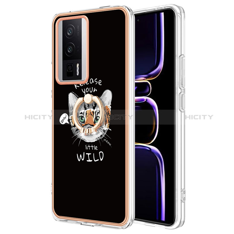 Coque Silicone Motif Fantaisie Souple Couleur Unie Etui Housse avec Support Bague Anneau YB2 pour Xiaomi Poco F5 Pro 5G Plus