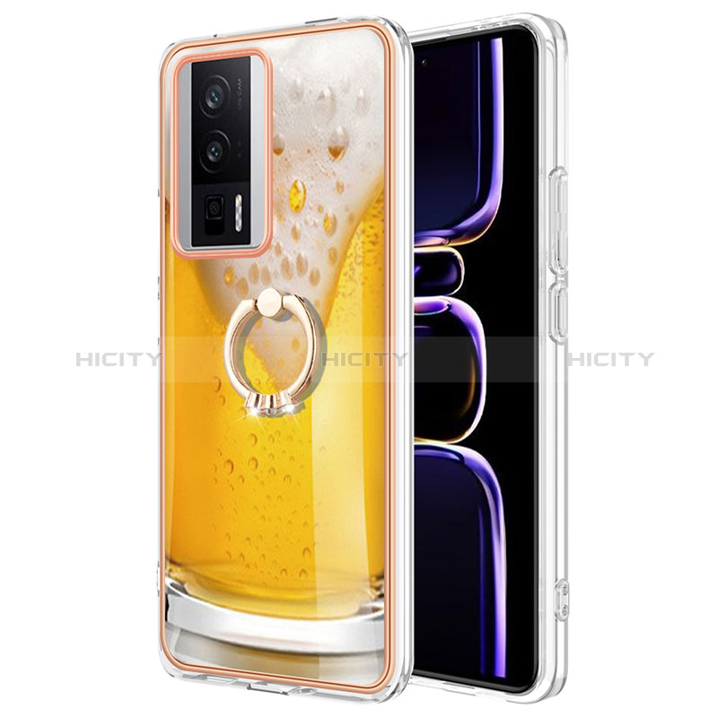 Coque Silicone Motif Fantaisie Souple Couleur Unie Etui Housse avec Support Bague Anneau YB2 pour Xiaomi Redmi K60 5G Plus