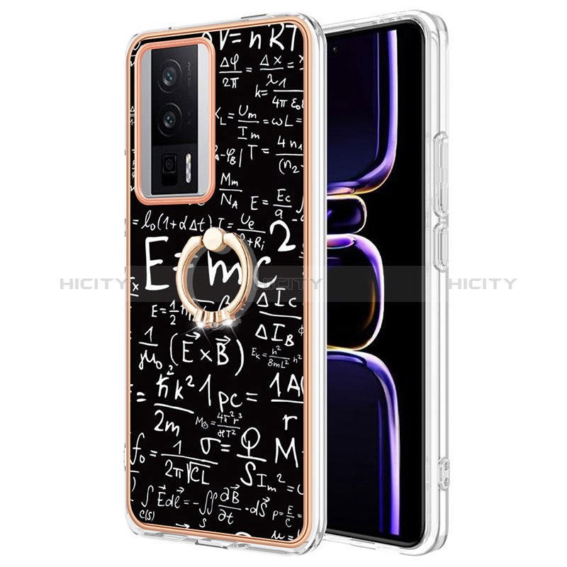 Coque Silicone Motif Fantaisie Souple Couleur Unie Etui Housse avec Support Bague Anneau YB2 pour Xiaomi Redmi K60 Pro 5G Noir Plus