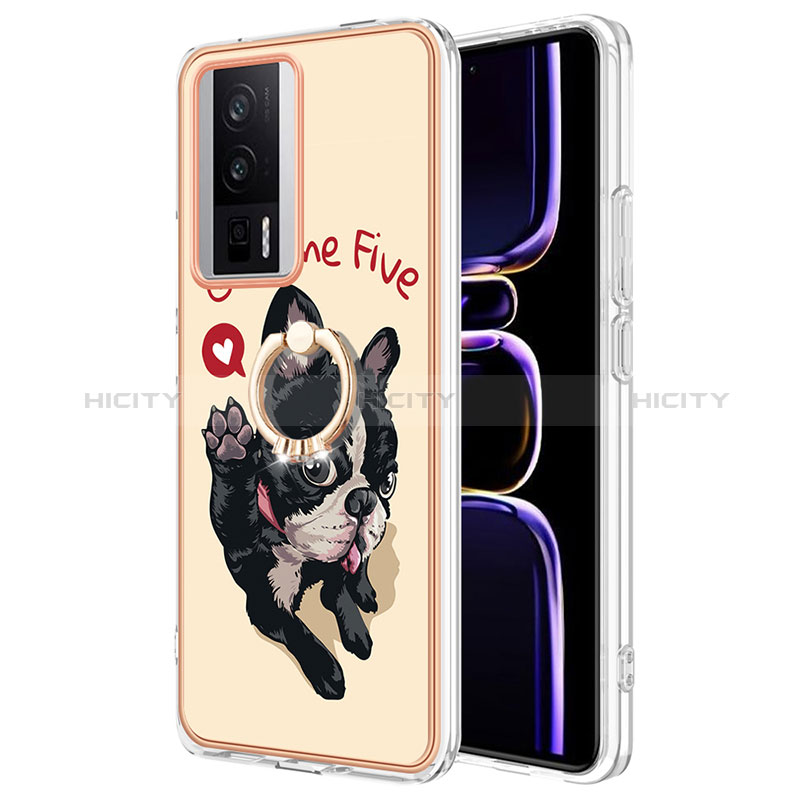 Coque Silicone Motif Fantaisie Souple Couleur Unie Etui Housse avec Support Bague Anneau YB2 pour Xiaomi Redmi K60 Pro 5G Plus