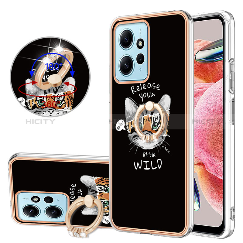 Coque Silicone Motif Fantaisie Souple Couleur Unie Etui Housse avec Support Bague Anneau YB2 pour Xiaomi Redmi Note 12 4G Plus