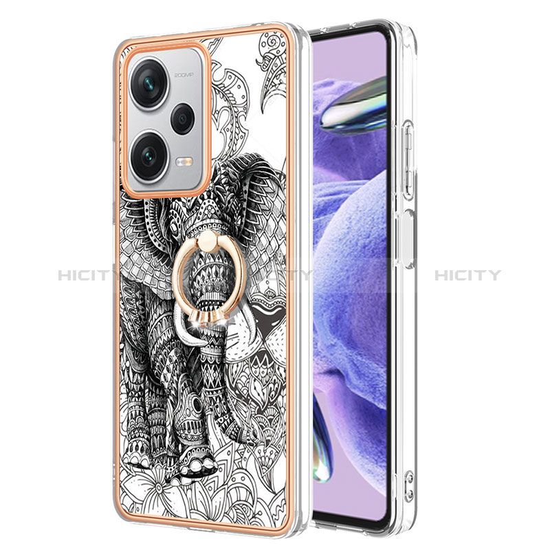 Coque Silicone Motif Fantaisie Souple Couleur Unie Etui Housse avec Support Bague Anneau YB2 pour Xiaomi Redmi Note 12 Explorer Gris Plus